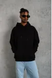 Erkek Düz Kapüşonlu Sweat - Siyah
