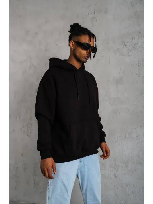 Erkek Düz Kapüşonlu Sweat - Siyah Erkek Düz Kapüşonlu Sweat - Siyah