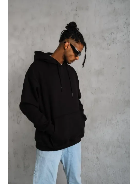 Erkek Düz Kapüşonlu Sweat - Siyah Erkek Düz Kapüşonlu Sweat - Siyah