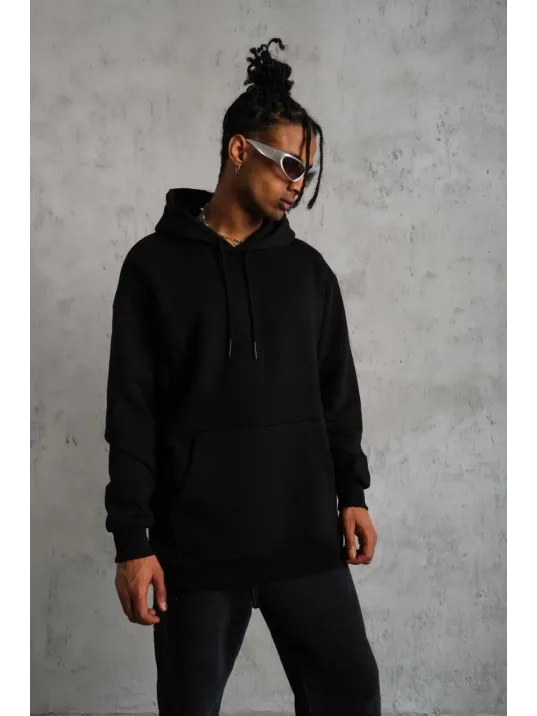 Erkek Düz Kapüşonlu Sweat - Siyah Erkek Düz Kapüşonlu Sweat - Siyah