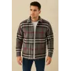Erkek Ekose Desenli Düğmeli Polar Yakalı Uzun Kollu Gömlek Oversize Rahat Kalıp - Füme Erkek Ekose Desenli Düğmeli Polar Yakalı Uzun Kollu Gömlek Oversize Rahat Kalıp - Füme