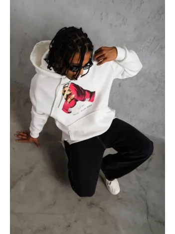 Erkek Eldiven Baskılı Kapüşonlu Sweat - Beyaz Erkek Eldiven Baskılı Kapüşonlu Sweat - Beyaz