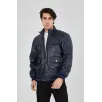 Erkek Fermuarlı İçten Elyaf Ve Astarlı Suni Deri Ceket - Lacivert Erkek Fermuarlı İçten Elyaf Ve Astarlı Suni Deri Ceket - Lacivert