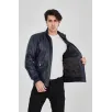 Erkek Fermuarlı İçten Elyaf Ve Astarlı Suni Deri Ceket - Lacivert Erkek Fermuarlı İçten Elyaf Ve Astarlı Suni Deri Ceket - Lacivert