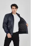 Erkek Fermuarlı İçten Elyaf Ve Astarlı Suni Deri Ceket - Lacivert Erkek Fermuarlı İçten Elyaf Ve Astarlı Suni Deri Ceket - Lacivert