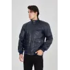 Erkek Fermuarlı İçten Elyaf Ve Astarlı Suni Deri Ceket - Lacivert Erkek Fermuarlı İçten Elyaf Ve Astarlı Suni Deri Ceket - Lacivert