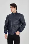 Erkek Fermuarlı İçten Elyaf Ve Astarlı Suni Deri Ceket - Lacivert Erkek Fermuarlı İçten Elyaf Ve Astarlı Suni Deri Ceket - Lacivert