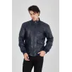 Erkek Fermuarlı İçten Elyaf Ve Astarlı Suni Deri Ceket - Lacivert Erkek Fermuarlı İçten Elyaf Ve Astarlı Suni Deri Ceket - Lacivert