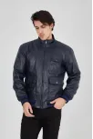 Erkek Fermuarlı İçten Elyaf Ve Astarlı Suni Deri Ceket - Lacivert Erkek Fermuarlı İçten Elyaf Ve Astarlı Suni Deri Ceket - Lacivert