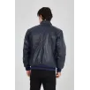 Erkek Fermuarlı İçten Elyaf Ve Astarlı Suni Deri Ceket - Lacivert Erkek Fermuarlı İçten Elyaf Ve Astarlı Suni Deri Ceket - Lacivert