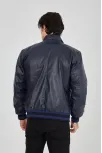 Erkek Fermuarlı İçten Elyaf Ve Astarlı Suni Deri Ceket - Lacivert Erkek Fermuarlı İçten Elyaf Ve Astarlı Suni Deri Ceket - Lacivert