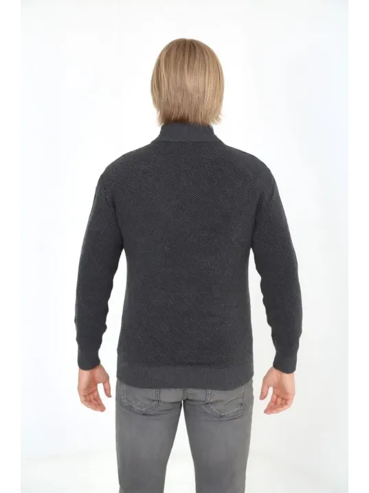 Erkek Fermuarlı Triko Hırka Yüksek Yaka, Cepli, Günlük Şık Rahat Kalıp Triko - Gri Erkek Fermuarlı Triko Hırka Yüksek Yaka, Cepli, Günlük Şık Rahat Kalıp Triko - Gri