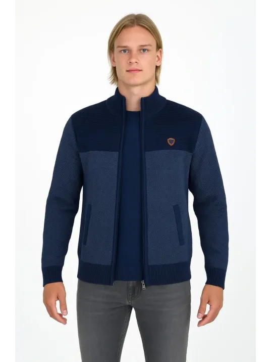 Erkek Fermuarlı Triko Hırka Yüksek Yaka, Cepli, Günlük Şık Rahat Kalıp Triko - Lacivert Erkek Fermuarlı Triko Hırka Yüksek Yaka, Cepli, Günlük Şık Rahat Kalıp Triko - Lacivert