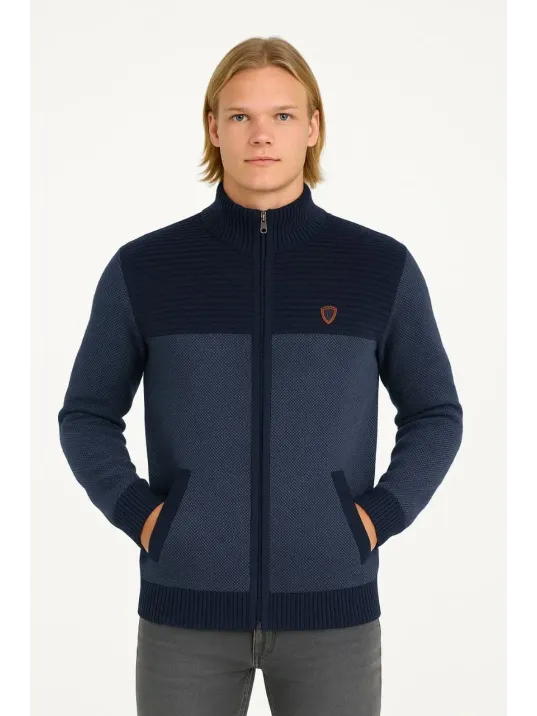 Erkek Fermuarlı Triko Hırka Yüksek Yaka, Cepli, Günlük Şık Rahat Kalıp Triko - Lacivert Erkek Fermuarlı Triko Hırka Yüksek Yaka, Cepli, Günlük Şık Rahat Kalıp Triko - Lacivert