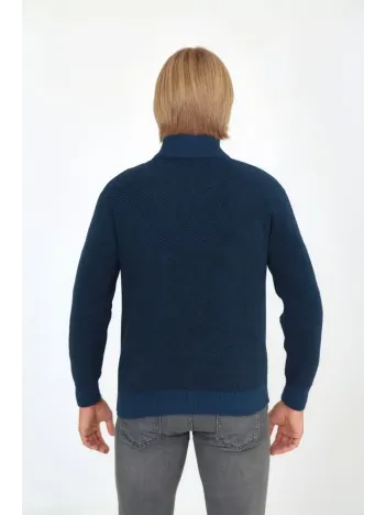 Erkek Fermuarlı Triko Hırka Yüksek Yaka, Cepli, Günlük Şık Rahat Kalıp Triko - Mavi Erkek Fermuarlı Triko Hırka Yüksek Yaka, Cepli, Günlük Şık Rahat Kalıp Triko - Mavi