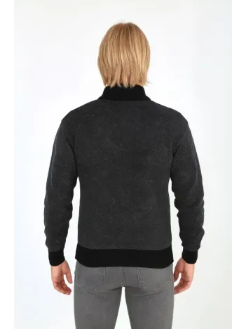 Erkek Fermuarlı Triko Hırka Yüksek Yaka, Cepli, Günlük Şık Rahat Kalıp Triko - Siyah Erkek Fermuarlı Triko Hırka Yüksek Yaka, Cepli, Günlük Şık Rahat Kalıp Triko - Siyah