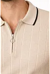 Erkek Fermuarlı Yaka Fitilli Triko Kısa Kollu Regular Fit Tişört T-shirt - Bej