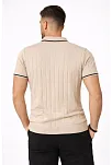 Erkek Fermuarlı Yaka Fitilli Triko Kısa Kollu Regular Fit Tişört T-shirt - Bej