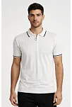 Erkek Fermuarlı Yaka Fitilli Triko Kısa Kollu Regular Fit Tişört T-shirt - Beyaz