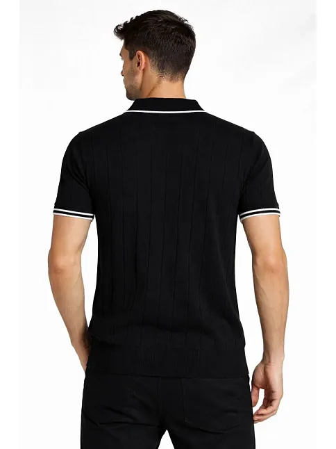 Erkek Fermuarlı Yaka Fitilli Triko Kısa Kollu Regular Fit Tişört T-shirt - Siyah Erkek Fermuarlı Yaka Fitilli Triko Kısa Kollu Regular Fit Tişört T-shirt - Siyah