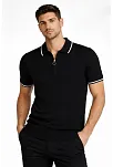 Erkek Fermuarlı Yaka Fitilli Triko Kısa Kollu Regular Fit Tişört T-shirt - Siyah Erkek Fermuarlı Yaka Fitilli Triko Kısa Kollu Regular Fit Tişört T-shirt - Siyah