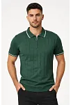 Erkek Fermuarlı Yaka Fitilli Triko Kısa Kollu Regular Fit Tişört T-shirt - Yeşil Erkek Fermuarlı Yaka Fitilli Triko Kısa Kollu Regular Fit Tişört T-shirt - Yeşil