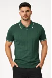 Erkek Fermuarlı Yaka Fitilli Triko Kısa Kollu Regular Fit Tişört T-shirt - Yeşil