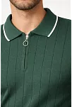 Erkek Fermuarlı Yaka Fitilli Triko Kısa Kollu Regular Fit Tişört T-shirt - Yeşil Erkek Fermuarlı Yaka Fitilli Triko Kısa Kollu Regular Fit Tişört T-shirt - Yeşil