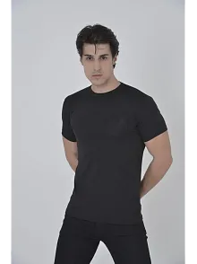 Erkek File Cepli Slim Fit T-shirt - Siyah