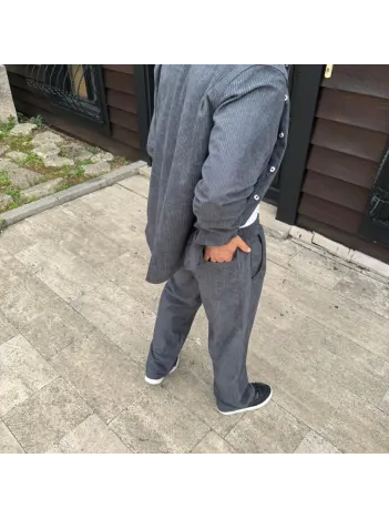 Erkek Fitilli Kadife Cepli Buggy Pantolon Oversize Rahat Kalıp - Füme Erkek Fitilli Kadife Cepli Buggy Pantolon Oversize Rahat Kalıp - Füme