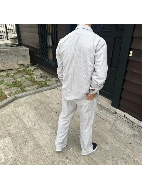 Erkek Fitilli Kadife Cepli Buggy Pantolon Oversize Rahat Kalıp - Gri
