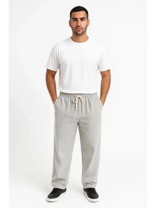 Erkek Fitilli Kadife Cepli Buggy Pantolon Oversize Rahat Kalıp - Gri Erkek Fitilli Kadife Cepli Buggy Pantolon Oversize Rahat Kalıp - Gri