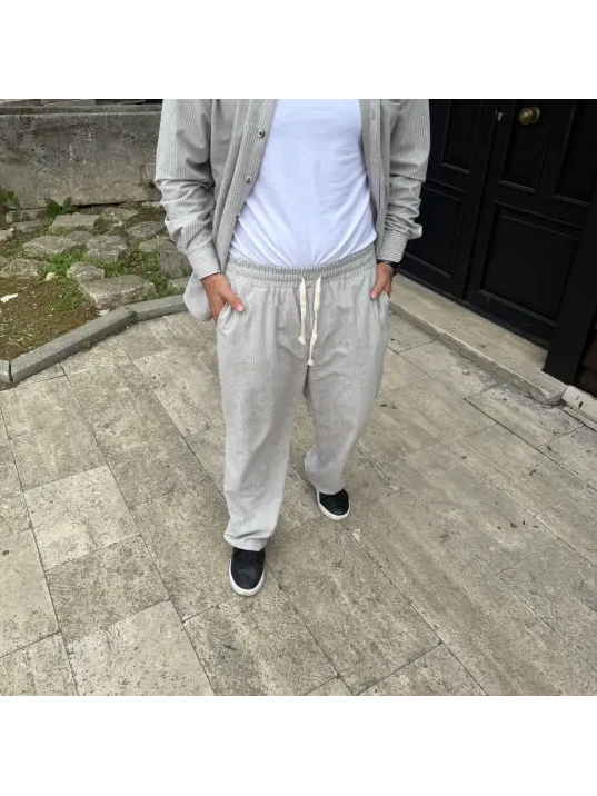 Erkek Fitilli Kadife Cepli Buggy Pantolon Oversize Rahat Kalıp - Gri Erkek Fitilli Kadife Cepli Buggy Pantolon Oversize Rahat Kalıp - Gri