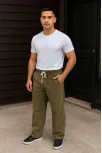 Erkek Fitilli Kadife Cepli Buggy Pantolon Oversize Rahat Kalıp - Haki Erkek Fitilli Kadife Cepli Buggy Pantolon Oversize Rahat Kalıp - Haki