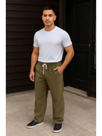 Erkek Fitilli Kadife Cepli Buggy Pantolon Oversize Rahat Kalıp - Haki