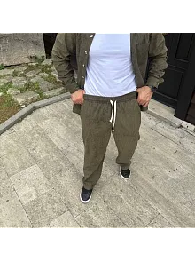 Erkek Fitilli Kadife Cepli Buggy Pantolon Oversize Rahat Kalıp - Haki