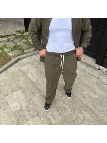 Erkek Fitilli Kadife Cepli Buggy Pantolon Oversize Rahat Kalıp - Haki Erkek Fitilli Kadife Cepli Buggy Pantolon Oversize Rahat Kalıp - Haki