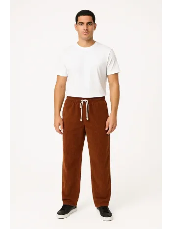 Erkek Fitilli Kadife Cepli Buggy Pantolon Oversize Rahat Kalıp - Kahverengi