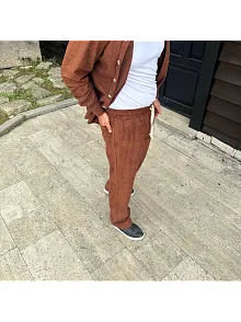 Erkek Fitilli Kadife Cepli Buggy Pantolon Oversize Rahat Kalıp - Kahverengi