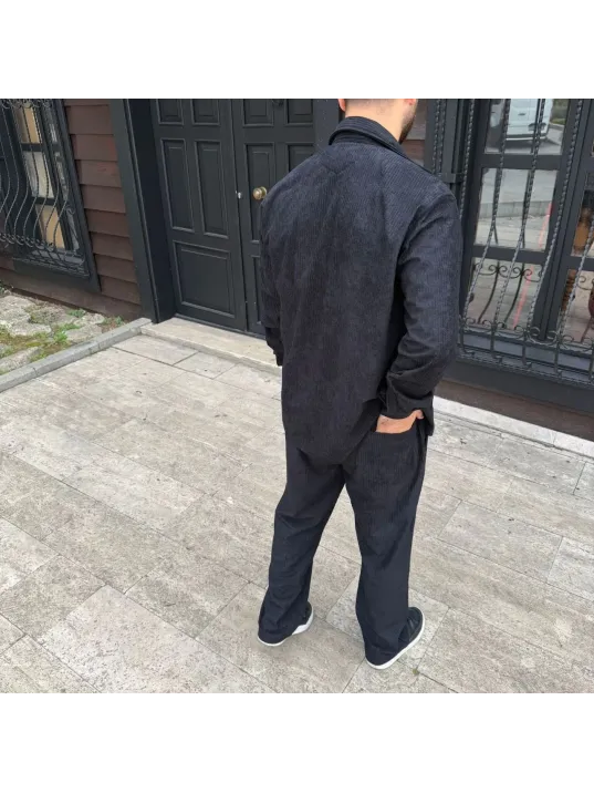 Erkek Fitilli Kadife Cepli Buggy Pantolon Oversize Rahat Kalıp - Siyah Erkek Fitilli Kadife Cepli Buggy Pantolon Oversize Rahat Kalıp - Siyah