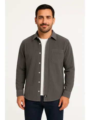 Erkek Fitilli Kadife Cepli Gömlek Oversize Rahat Kalıp - Füme Erkek Fitilli Kadife Cepli Gömlek Oversize Rahat Kalıp - Füme