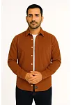 Erkek Fitilli Kadife Cepli Gömlek Oversize Rahat Kalıp - Kahverengi