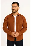Erkek Fitilli Kadife Cepli Gömlek Oversize Rahat Kalıp - Kahverengi