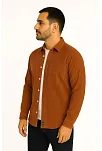 Erkek Fitilli Kadife Cepli Gömlek Oversize Rahat Kalıp - Kahverengi
