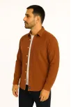Erkek Fitilli Kadife Cepli Gömlek Oversize Rahat Kalıp - Kahverengi