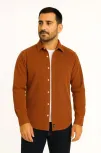 Erkek Fitilli Kadife Cepli Gömlek Oversize Rahat Kalıp - Kahverengi