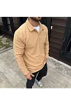Erkek Fitilli Polar Sweatshirt – Düğmesiz Polo Yaka, Oversize Rahat Kalıp, Kalın Polar Kumaş, Kışlık Ve Baharlık Şık Günlük Üst - Bej