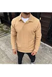 Erkek Fitilli Polar Sweatshirt – Düğmesiz Polo Yaka, Oversize Rahat Kalıp, Kalın Polar Kumaş, Kışlık Ve Baharlık Şık Günlük Üst - Bej