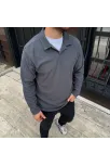 Erkek Fitilli Polar Sweatshirt – Düğmesiz Polo Yaka, Oversize Rahat Kalıp, Kalın Polar Kumaş, Kışlık Ve Baharlık Şık Günlük Üst - Füme Erkek Fitilli Polar Sweatshirt – Düğmesiz Polo Yaka, Oversize Rahat Kalıp, Kalın Polar Kumaş, Kışlık Ve Baharlık Şık Günlük Üst - Füme