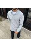 Erkek Fitilli Polar Sweatshirt – Düğmesiz Polo Yaka, Oversize Rahat Kalıp, Kalın Polar Kumaş, Kışlık Ve Baharlık Şık Günlük Üst - Gri Erkek Fitilli Polar Sweatshirt – Düğmesiz Polo Yaka, Oversize Rahat Kalıp, Kalın Polar Kumaş, Kışlık Ve Baharlık Şık Günlük Üst - Gri